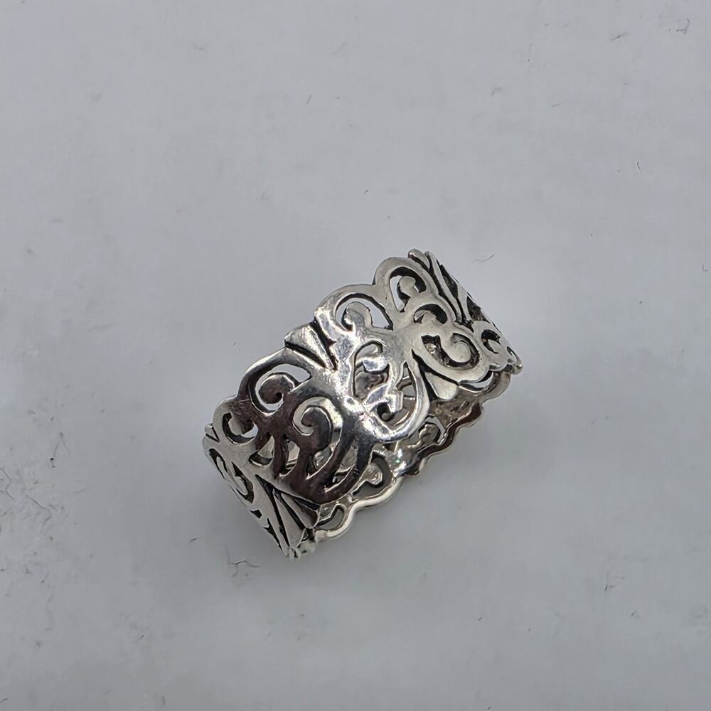 925 Sterling Silver Openwork Band Ring Size 6.75-7 Abstract Wide Filigree Ring - Picture 7 of 7